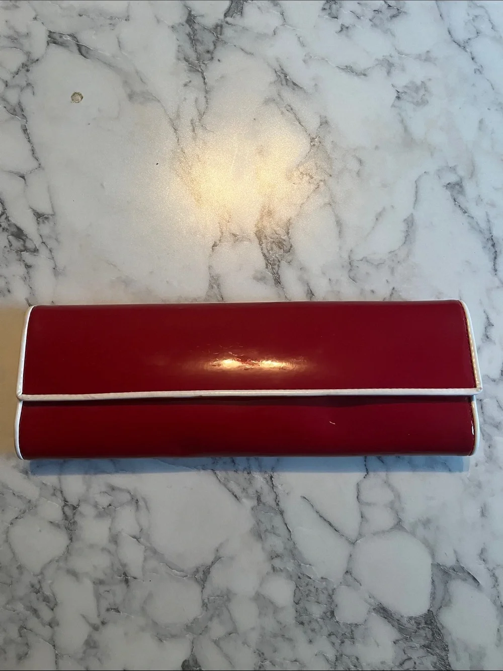 Aldo 2 Patent Leather Clutch Wallet in Red or Green with White Trim - bundle